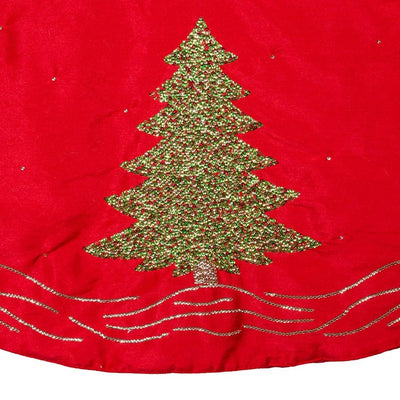 60" Red with Sequined Christmas Trees Tree Skirt