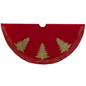 60" Red with Sequined Christmas Trees Tree Skirt