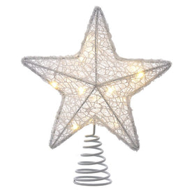 9" 15-Light Battery-Operated White Glitter Star Tree Topper