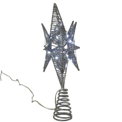 11" Twinkling Silver Starburst Tree Topper, 60-Light LED Warm White, Electric Plug