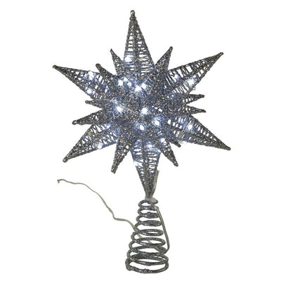 11" Twinkling Silver Starburst Tree Topper, 60-Light LED Warm White, Electric Plug