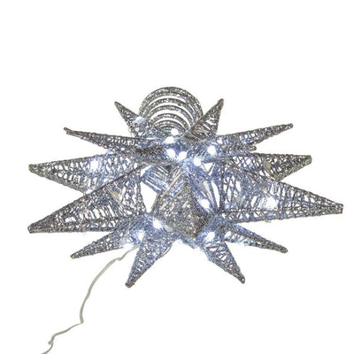 11" Twinkling Silver Starburst Tree Topper, 60-Light LED Warm White, Electric Plug