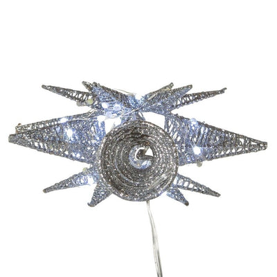 11" Twinkling Silver Starburst Tree Topper, 60-Light LED Warm White, Electric Plug