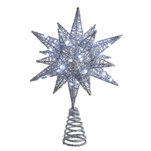 11" Twinkling Silver Starburst Tree Topper, 60-Light LED Warm White, Electric Plug