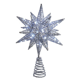 11" Twinkling Silver Starburst Tree Topper, 60-Light LED Warm White, Electric Plug