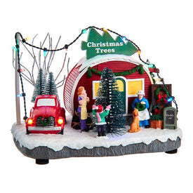 4.7" Christmas Tree Village Shop with Red Truck, 15 LED Lights, Cordless