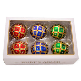 80 MM Red, Green, and Blue Glass Jewel Ball Ornaments Set of 6