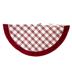 50" Red and White Check Christmas Tree skirt with Fur Border