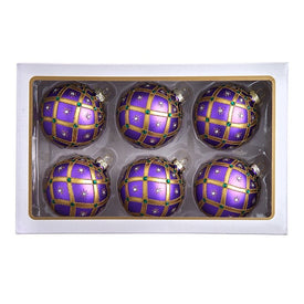 80 MM Purple Glass Jewel Ball Ornaments Set of 6