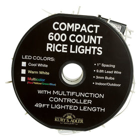 600-Light 49.2' Rice Light Set with Cool White LED Lights and White Wire