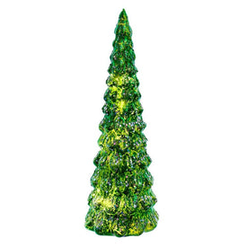 12" Green Glass Glittered Tabletop Tree with LED Lights