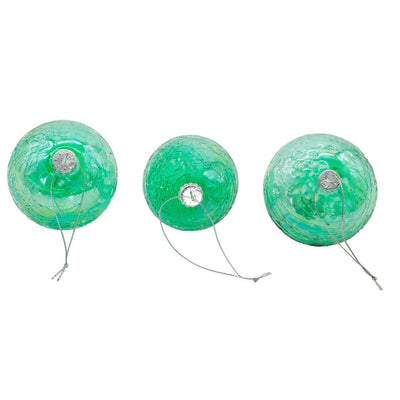 80 MM Iridescent Green Glass Onion, Ball, and Finial Ornaments Set of 3