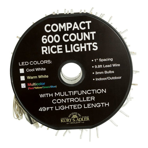 600-Light 49.2' Rice Light Set with Multi-Colored LED Lights and White Wire