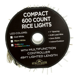 600-Light 49.2' Rice Light Set with Multi-Colored LED Lights and White Wire