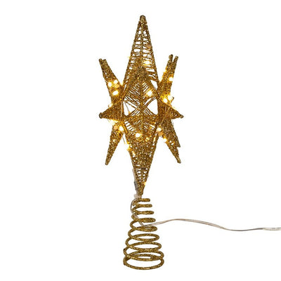 11" Pre-Lit Twinkling Gold Starburst Tree Topper with 60 LED Lights