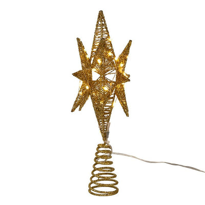 11" Pre-Lit Twinkling Gold Starburst Tree Topper with 60 LED Lights