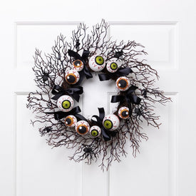24" Unlit Eyeballs and Spiders Halloween Twig Wreath