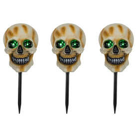 Lighted Skeleton Head Halloween Pathway Markers with Sound Set of 3