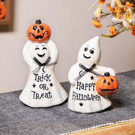 7.75" Happy Halloween and Trick or Treat Ghost Decorations Set of 2