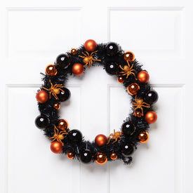 18" Unlit Orange Spiders and Ornaments Halloween Wreath