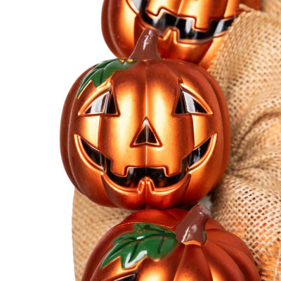 20" Unlit Jack-O'-Lantern and Burlap Ribbon Halloween Wreath