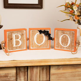 27.5" Beige and Orange BOO Halloween Hanging Banner