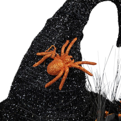 16" Black Tinsel Witch's Hat with Orange Glittered Roses Halloween Decoration