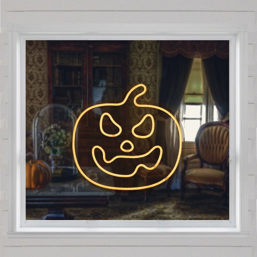 15" Orange LED Lighted Neon-Style Jack-O'-Lantern Halloween Window Silhouette