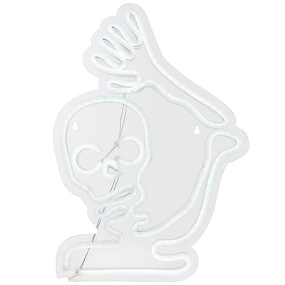 15" White LED Lighted Neon-Style Skeleton Halloween Window Silhouette