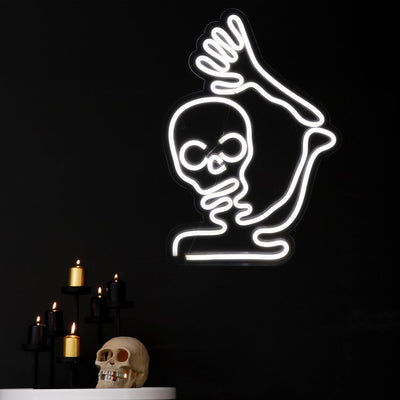 15" White LED Lighted Neon-Style Skeleton Halloween Window Silhouette