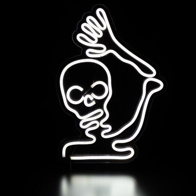 15" White LED Lighted Neon-Style Skeleton Halloween Window Silhouette