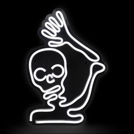 15" White LED Lighted Neon-Style Skeleton Halloween Window Silhouette