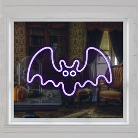 15" Purple LED Lighted Neon-Style Purple Bat Halloween Window Silhouette