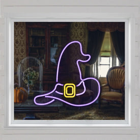 15" Purple LED Lighted Neon-Style Witch's Hat Halloween Window Silhouette