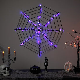 16" Lighted Black Battery-Operated Spider Web Halloween Decoration with Purple LED Lights