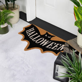 Bat-Shaped 18" x 30" Natural Coir Halloween Doormat