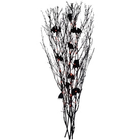 4' Black Glittered Halloween Branch with Bats and Orange LED Lights