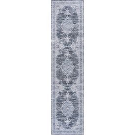 Wincer Chenille Cottage Medallion Machine-Washable 2' x 8' Runner Rug - Gray/Blue/White