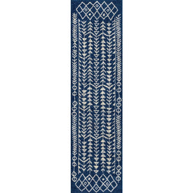 Ziri Moroccan Geometric 2' x 8' Runner Rug - Navy/Cream