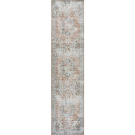 Armae Distressed Medallion Chenille Machine-Washable 2' x 8' Runner Rug - Terra/Blue