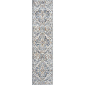 Shaemus Bohemian Medallion Low-Pile Machine-Washable 2' x 8' Runner Rug - Cream/Blue/Terra