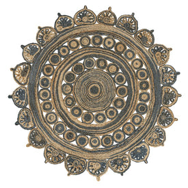 Flora Medallion Bohemian Jute 5' Round Area Rug - Blue/Natural