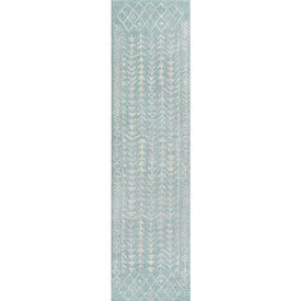 Ziri Moroccan Geometric 2' x 8' Runner Rug - Turquoise/Cream