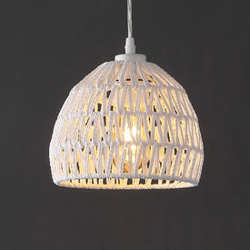 Campana 8.25" Single-Light Bohemian Woven Rope Dome LED Pendant - White