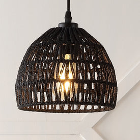 Campana 8.25" Single-Light Bohemian Woven Rope Dome LED Pendant - Black