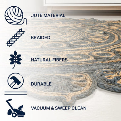 Flora Medallion Bohemian Jute 6' Round Area Rug - Blue/Natural