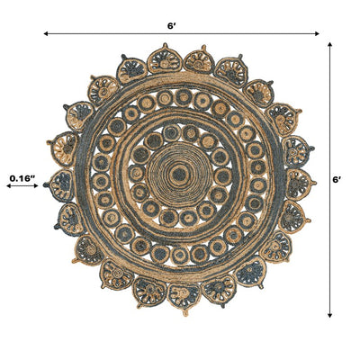 Flora Medallion Bohemian Jute 6' Round Area Rug - Blue/Natural