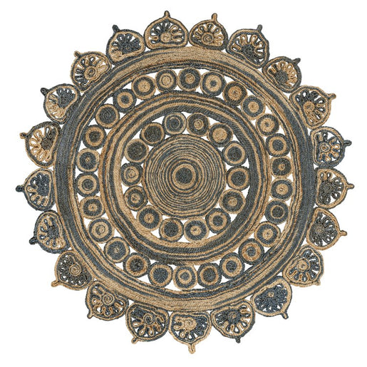Flora Medallion Bohemian Jute 6' Round Area Rug - Blue/Natural