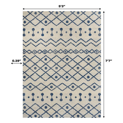 Aksil Moroccan Beni Souk 5' x 8' Area Rug - Cream/Navy