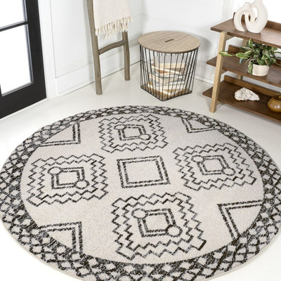 Amir Moroccan Beni Souk 3' Round Area Rug - Cream/Black